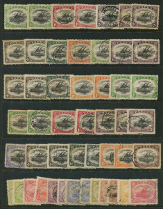 PAPUA : 1907-15 (SG.47-91 range) Lakatoi used selection on Hagner with 1907-10 Small Papua to 4d (6), 6d (4) & 1/- (5) representing various shades, perfs and watermark orientations, 1910-11 Large Papua to 1/- (2) & 2/6d Type B, 1911-15 Monocolours set to 