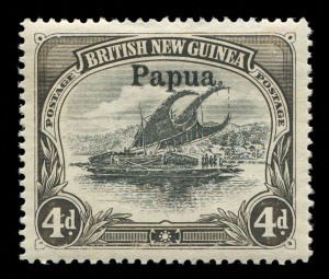 PAPUA : 1901-06 (SG.1-44 range) 'BNG' Lakatoi mint selection on Hagner with 1901-05 Wmk Horizontal ½d to 1/- (oxidised colour), Wmk Vertical ½d to 6d; 1906 Large 'Papua' Wmk Horizontal 4d (very fine, Cat.£250) to 2/6d & Wmk Vertical ½d to 2½d; Small 'Papua' to 1/- (oxidised) & 2/6d SG.37 (2, one gum crease); some small blemishes, inspection advised, Cat £1000+. (32)