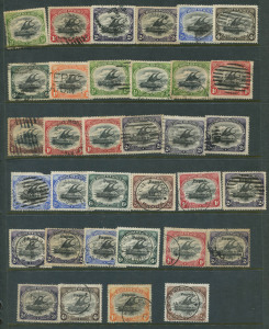 PAPUA : 1901-06 (SG.1-44 range) 'BNG' Lakatoi mint selection on Hagner with 1901-05 to 4d & 4d with duplicated lower values; 1906 Large 'Papua' Wmk Horizontal 6d & 2/6d (fine, Cat. £190) & Wmk Vertical 1d to 6d (ex 4d); Small 'Papua' to 4d, 1/- (discolouration) & 2/6d Thin Paper SG.45a; some condition issues, various cancels including Bars types. (34)