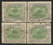 PAPUA : 1916-31 (SG.105) Bicolours 10/- green & pale ultramarine rejoined block of 4, some light surface soils/marks, otherwise fine, Cat. &pound;760.