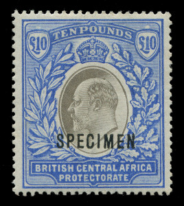 NYASALAND : BRITISH CENTRAL AFRICA: 1903-04 (SG.67s) £10 grey & blue Edward VII high value overprinted SPECIMEN, very fine and lightly mounted with o.g. Cat.£500.