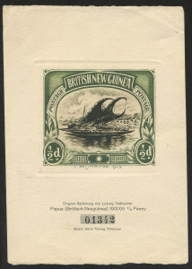 PAPUA : 1901-05 BNG Hesshaimer enlarged facsimile (1923) of BNG ½d (numbered #01642) on thick wove paper. Attractive.