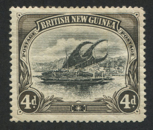 PAPUA : 1901-05 (SG.5a) BNG Wmk Horizontal, 4d black & sepia variety "Deformed 'd' at left" [pos.18], shallow central thin, part gum, Cat. £750.