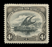 PAPUA : 1901-05 (SG.13a) BNG Wmk Vertical 4d black & sepia variety "Deformed 'd' at left" [pos.18], well centred, fine mint, Cat. &pound;650.