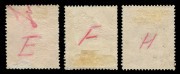 KGV Heads - Single Watermark : 1920-21 FOUR PENCE COLOUR TRIALS: 1920 (Dec. 31) 4d Perf 14 colour trials in reddish shades on thick ungummed unwatermarked paper, each with an identifying letter in red ink on the reverse, comprising "E" "F" and "H", Cat $4 - 2