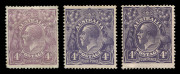 KGV Heads - Single Watermark : 1920-21 FOUR PENCE COLOUR TRIALS: 1921 (Jan.11) 4d Perf 14 colour trials in purple shades apparently printed on the reverse of some form of financial instrument & with serial number '018258' printed in black, '&pound;' printed in 