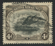 PAPUA : 1901-05 (SG.5a) BNG Wmk Horizontal, 4d black & sepia variety "Deformed 'd' at left" [pos.18], indistinct Bars cacel, Cat. &pound;475.