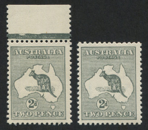 Kangaroos - Third Watermark : 2d Grey Die I, two singles, one with upper margin, MUH.(2)