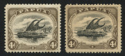 PAPUA : 1907-10 (SG.52a & 63a) Small 'PAPUA' 4d Perf.11 Wmk Upright (a tad aged) and 4d Wmk Sideways Perf.11, both with variety "Deformed 'd' at left, the latter without gum, Cat. &pound;280. (2)