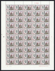 SAMOA : 1969 (SG.323-26) Robert Louis Stevenson (50 sets in complete sheets); 1969 (SG.327-29) South Pacific Games (50 sets in half sheets); 1969 (SG.330-31) First Man on the Moon (200 sets in half sheets); 1970 (SG.345-48) Aircraft (25 sets in half sheets). All fresh MUH. (850).