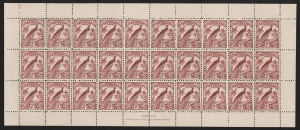 NEW GUINEA : 1932 (SG.186) 2/- dull lake Undated Bird, complete sheet with Ash Imprint and full margins, (30). Cat.£195+.