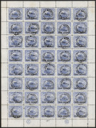 PAPUA : 1917 (SG.108) ONE PENNY on 2&frac12;d ultramarine, complete sheet (40) with CA and JBC Monograms at base, cancelled per favour at PORT MORESBY on 30 April 1919. Cat.&pound;180++.