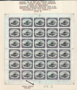 PAPUA : 1901-05 (SG.3) 2d black & violet, Thick paper, wmk horizontal, complete sheet, with "White leaves" variety and overall bluish tinge to paper. Stamps MUH; hinged in margins.