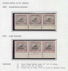 PAPUA : 1901-31 mint selection with BNG 1901-05 Wmk Horizontal 1d block of 4 (lower units MUH), 1911 Monocolours 1d to 2/6d, 1916-31 Bicolours Harrison & Ash Imprint strips of 3, 1917 Surcharges 1d on ½d imprint strip of 3 with 'JBC' & 'CA monograms; generally fine. (20 stamps)