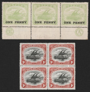 PAPUA : 1901-31 mint selection with BNG 1901-05 Wmk Horizontal 1d block of 4 (lower units MUH), 1911 Monocolours 1d to 2/6d, 1916-31 Bicolours Harrison & Ash Imprint strips of 3, 1917 Surcharges 1d on &frac12;d imprint strip of 3 with 'JBC' & 'CA monograms; ge - 3