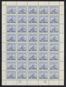 PAPUA : 1917 (SG.108) ONE PENNY on 2&frac12;d ultramarine, two complete sheets of 40, both with JBC and CA Monograms and perf. guide pips in left and right margins. (80); cpl. tone spots. MUH. Cat.&pound;120++.