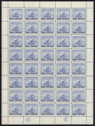 PAPUA : 1917 (SG.108) ONE PENNY on 2&frac12;d ultramarine, two complete sheets of 40, both with JBC and CA Monograms and perf. guide pips in left and right margins. (80); cpl. tone spots. MUH. Cat.&pound;120++. - 2