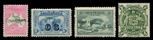 General & Miscellaneous : 1913-79 collection in Seven Seas Hingeless album. Patchy in the early pages but noted a fine 1st wmk 10/- SPECIMEN, various Roos to 2/-, several KGV heads, 3d Kooka M/Sheet, 1/- Lyrebird OS, 3d Kingsford Smith OS, 5/- Bridge, Thi
