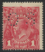 KGV Heads - Large Multiple Watermark : Harrison 1d Carmine-Rose [G104] perf 'OS' (one blind pin), fine mint; BW:74b - Cat $375.