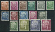 GERMANY : WEST GERMANY: 1954 (SG.1104-1122 range) Heuss 4pf to 3Dm, comprising 15 values incl. the rare 50pf slate Michel #189, fresh MUH, Cat. &euro;220+