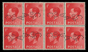 GREAT BRITAIN : 1936 (SG.458-59) KEVIII 1d & 1&frac12;d blocks of 8 (4x2) with C/OF/A perfins laid out in mirrored pairs, believed to have been prepared for the Australian Contingent planning to attend Coronation of King Edward VIII, subsequently abandoned follo - 3