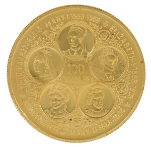 GOLD - world : CAYMAN ISLANDS: 1975 $100, detached from packaging, containing 22.7gr of 500/1000 gold, aUnc.