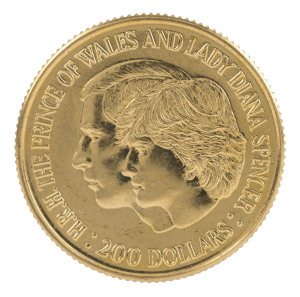 Gold : TWO HUNDRED DOLLARS: RAM 1981 $200 Royal Wedding 10gr of 916/100 (22k) gold, in presentation wallet, Unc.