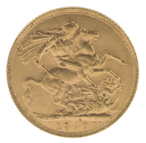 Sovereigns : 1907 KEVII Sydney Mint Sovereign, 7.98gr of 917/1000 fine gold, VG/F.