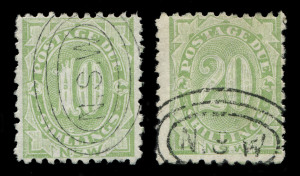 Postage Dues (New South Wales) : 1891-97 (between SG.D1 - D10) ½d - 20/- green, various perfs, CTO (no gum). (10). BW.Cat.$650.