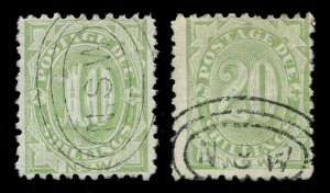Postage Dues (New South Wales) : 1891-97 (between SG.D1 - D10) ½d - 20/- green, various perfs, CTO (no gum). (10). BW.Cat.$650. 
