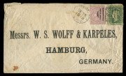 NEW SOUTH WALES - Postal History : 1879 (Dec.23) "GARDEN PALACE N.S.W. 991" postmarks tieing 6d + 3d adhesives on cover to Germany with arrival b.s.The post office at the Sydney Exhibition building was open for seven months, closing in January 1880. Only 