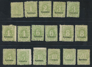 Postage Dues (New South Wales) : 1891-97 range of (17) stamps, all overprinted "Specimen" (1891) or "SPECIMEN" (1892), comprising &frac12;d, 1d, 2d, 3d (2), 4d (2), 6d (2), 8d (2), 5/- (2), 10/- (2) & 20/- (2); all different; mainly fine. BW cat. approx. $1350. - 2