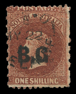 Officials (South Australia) : BOTANIC GARDEN: "B.G." overprint in black on 1/- chestnut, perf.11½ x rouletted, FU with ADELAIDE 1871 cds. Fine.