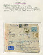 Postal History (Palestine) : A range of covers, postmarked stamps on piece, meters, etc., on annotated album pages, with duplication. (100+ items). - 4