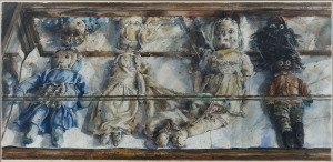 MIKE GREEN (b.1941), Four Under Glass, watercolour, signed at dated '80 lower left; titled lower right, 35 x 72cm.