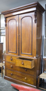 A Colonial Australian cedar gentleman's wardrobe, four drawer base with hanging top, 19th century, 235cm high. 131cm wide, 63cm deep - 5