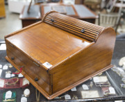 ANDREW LENEHAN (attributed) rare writing box with tambour top, Australian cedar, Sydney, circa 1850, makers stamp inside (illegible), 23cm high, 42.5cm wide, 41cm deep. - 3