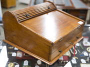 ANDREW LENEHAN (attributed) rare writing box with tambour top, Australian cedar, Sydney, circa 1850, makers stamp inside (illegible), 23cm high, 42.5cm wide, 41cm deep. - 5