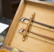 A Colonial violin case, kauri pine inlaid with cedar, myrtle and huon pine, Tasmanian origin, 19th century, attractively fitted interior with original velvet lining, ​15cm high, 79cm wide, 24cm deep - 6