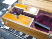 A Colonial violin case, kauri pine inlaid with cedar, myrtle and huon pine, Tasmanian origin, 19th century, attractively fitted interior with original velvet lining, ​15cm high, 79cm wide, 24cm deep - 9