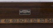 ALCOCK, THOMSON & TAYLOR blackwood billiards scoreboard, rack and cues, early 20th century, the board 95cm high, 30cm wide, 7cm deep - 3