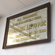 "ROWLANDS' LEMONADE" antique advertising mirror, 19th century. Rowlands' opened on the Ballarat goldfields in the early 1850s. 60 x 91cm overall - 2