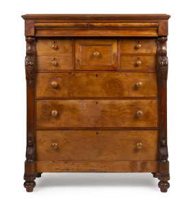 An Australian birdseye huon pine chest of eight drawers, kauri pine secondary timbers, 19th century, 144cm high, 121cm wide, 58cm deep