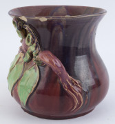 MARGARET KERR rare Australian pottery vase adorned with gumnuts and leaves, glazed in pink and green, incised "Margaret Kerr, Melbourne", ​an impressive 21.5cm high, 24cm wide - 3