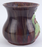 MARGARET KERR rare Australian pottery vase adorned with gumnuts and leaves, glazed in pink and green, incised "Margaret Kerr, Melbourne", ​an impressive 21.5cm high, 24cm wide - 5