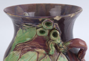 MARGARET KERR rare Australian pottery vase adorned with gumnuts and leaves, glazed in pink and green, incised "Margaret Kerr, Melbourne", ​an impressive 21.5cm high, 24cm wide - 7