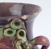 MARGARET KERR rare Australian pottery vase adorned with gumnuts and leaves, glazed in pink and green, incised "Margaret Kerr, Melbourne", ​an impressive 21.5cm high, 24cm wide - 8