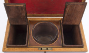 A Regency tea caddy, casuarina and pine with brass lion handles and bun feet, circa 1825, interior fitted with casuarina compartments and glass mixing bowl, 22cm high, 31cm wide, 15cm deep - 10