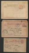 QUEENSLAND - Postal Stationery : POSTAL CARDS: (H&G #1) 1d Postal Card usage selection comprising 1886 (Mar.23) Ipswich to Hochkirch (Vic) not uprated for interstate transit so taxed with oval '3d/MORE TO PAY' handstamp applied; 1889 Rockhampton uprated t - 2