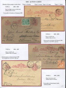 QUEENSLAND - Postal Stationery : POSTAL CARDS: 1888 (H&G #4) 1d Postal Card assembly comprising UPU specimen examples (2), one with diagonal 'SPECIMEN' handstamp in black, the other with BRISBANE 'JY29/91' CTO cancel; also used examples (8) incl. 1890 Tow
